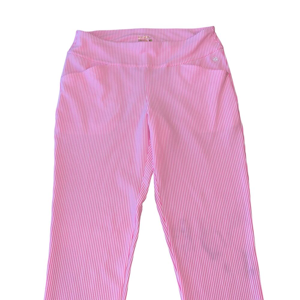 Resort Wear Lilly Pulitzer Luxletic Corso Pant Havana Pink Seersucker Striped 12 - Picture 2 of 10